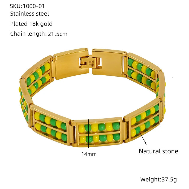 Waterproof Natural Stone 18K Stainless Steel Double layers Beads Bracelet No Color Loss Bangle For Women Fashione Jewelry 250730