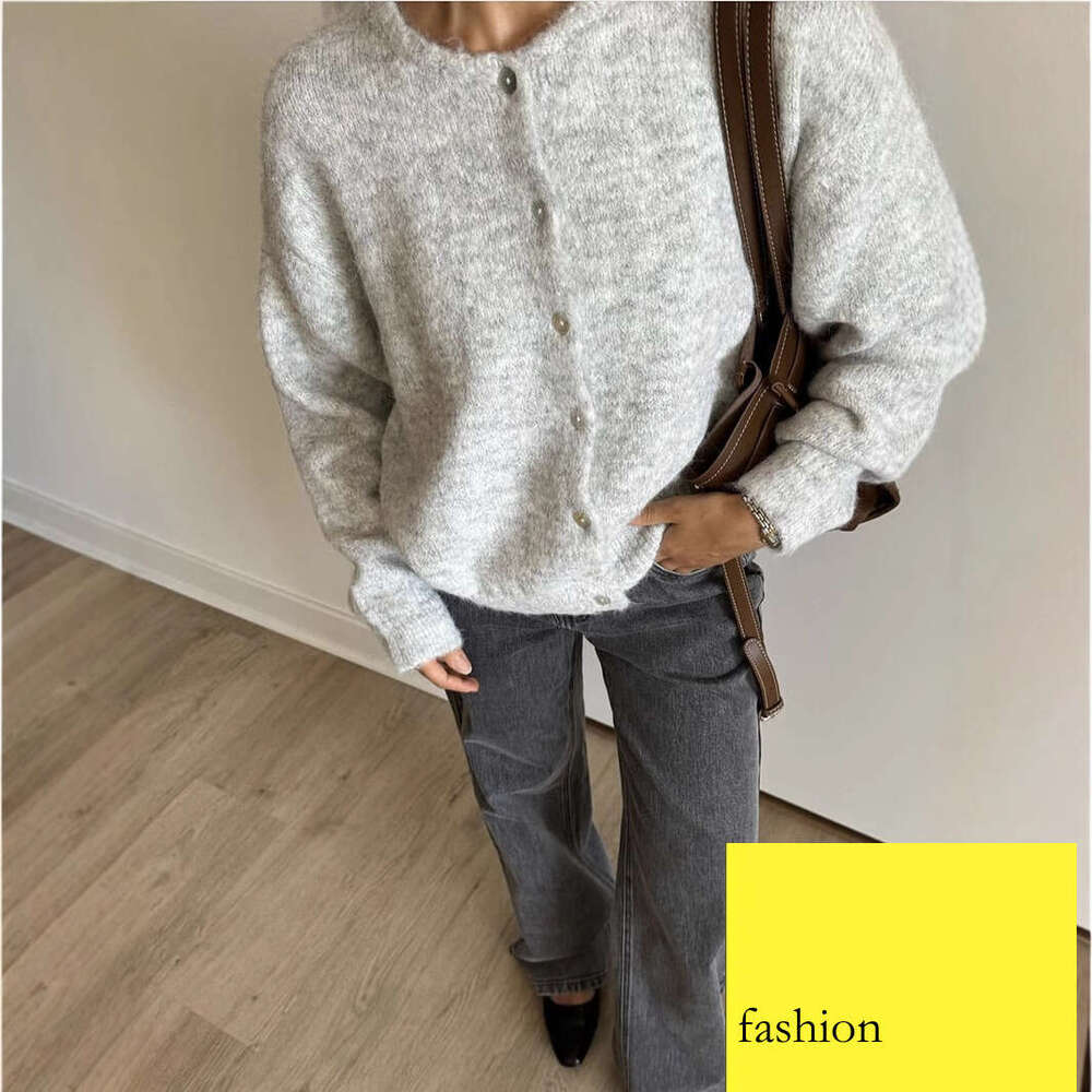 White Soft Knit Cardigan For Women With Shell Buttons, Gray Wool Sweater Coat, Ins Style B5 h7