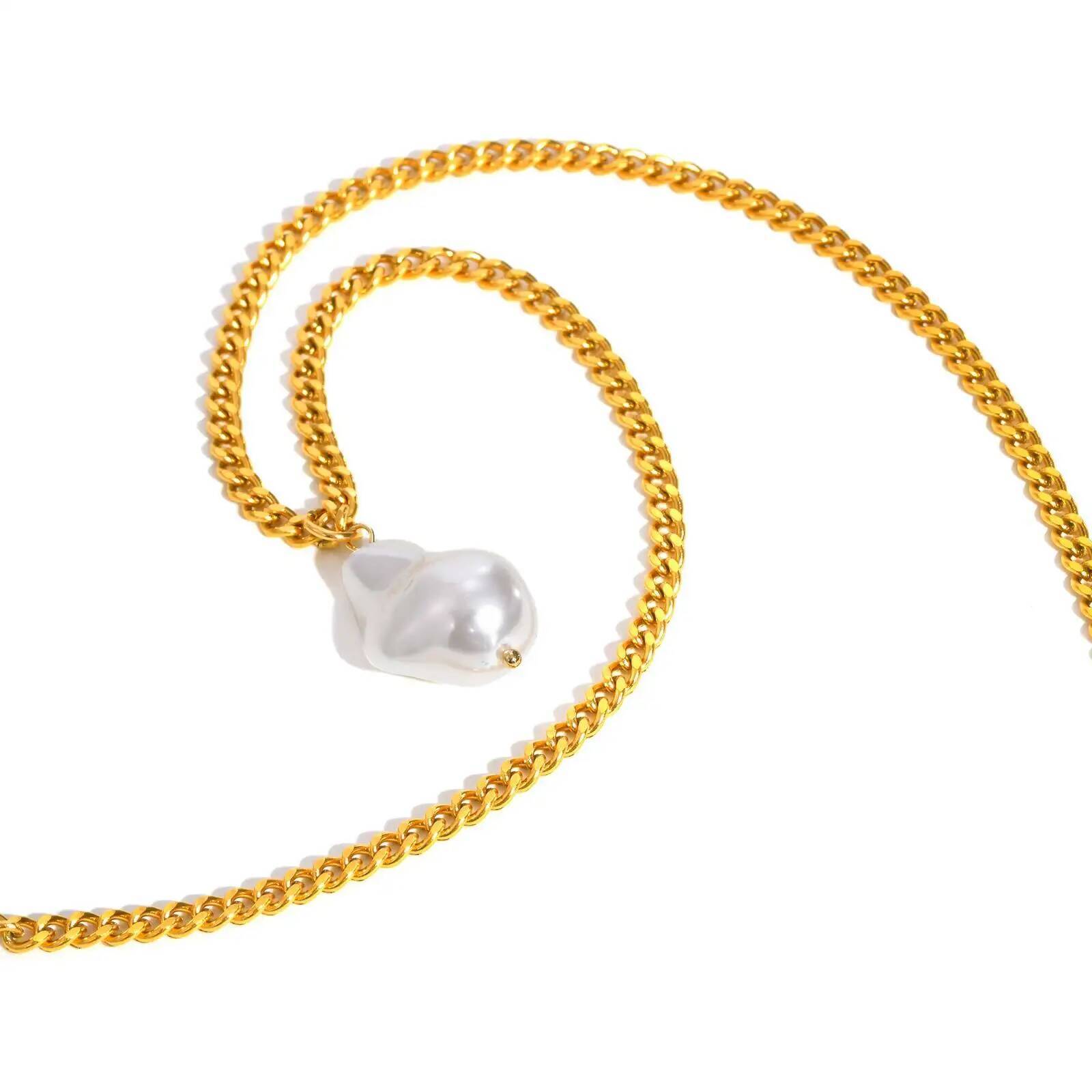 Vnox Fashion Irregular Simulated Pearl Pendent Necklace Stainless Steel Coarse Chain Simple Neck Jewelry For Women Daily Jewelry for Women