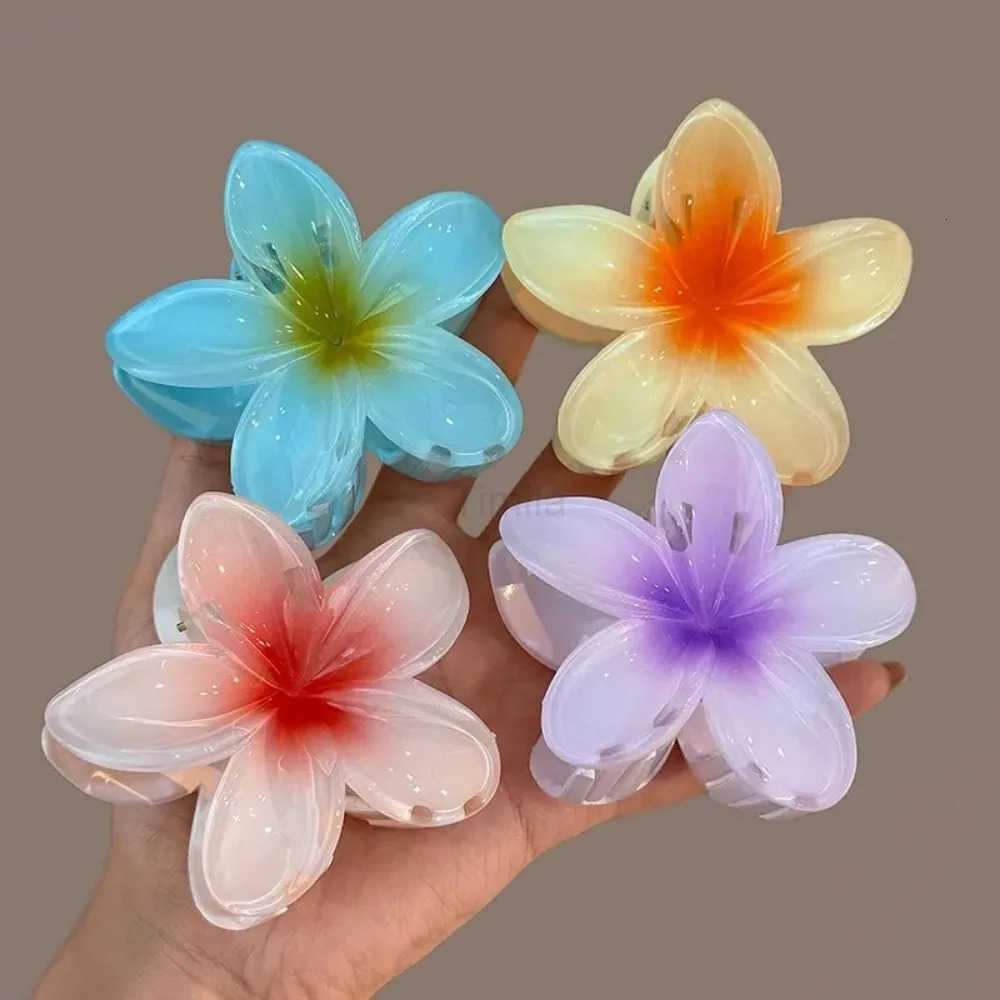 Multicolor Gradient Flower Hair Accessories Set Beach Style Hairpins Flower Claw Clips Summer Flower Hairpins Hawaiian Style U250807