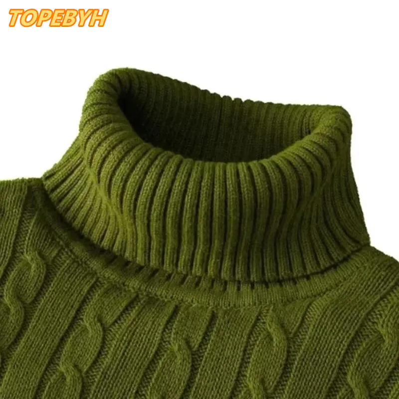 Mens High Neck Sweater Solid Color Pullover Knitted Warm Casual Turtleneck Men Clothes 250801