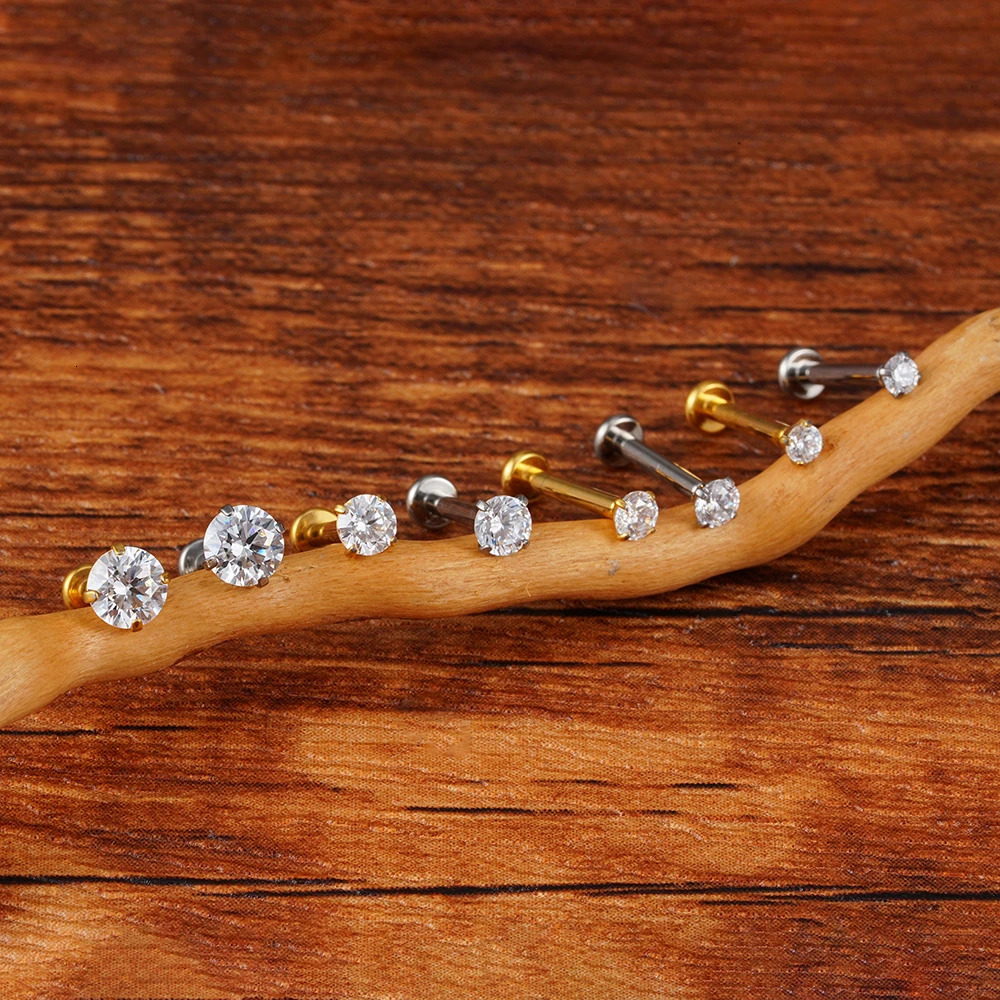 Right Grand ASTM 36 18G/16G Threadless Push Pin Labret Stud CZ Cartilage Earring Helix Tragus Nose Stud Piercing 250805