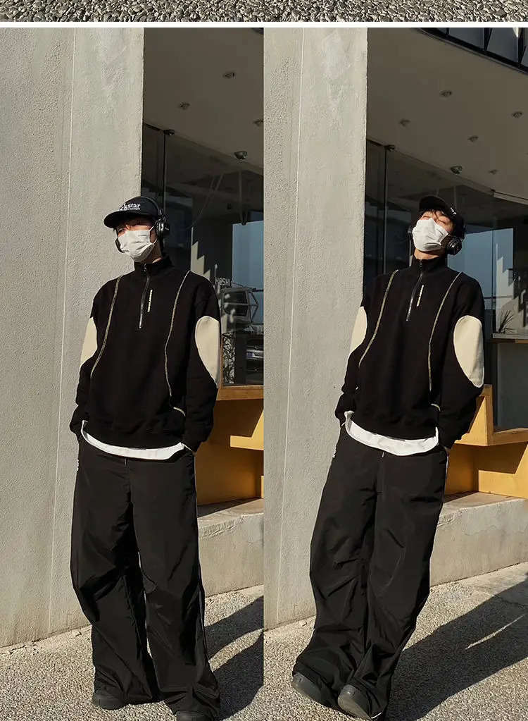 Black Wide Leg Parachute Pants Women Vintage 90s Oversized Casual Trousers Female Gorpcore Harajuku Fashion Streetwear 250805