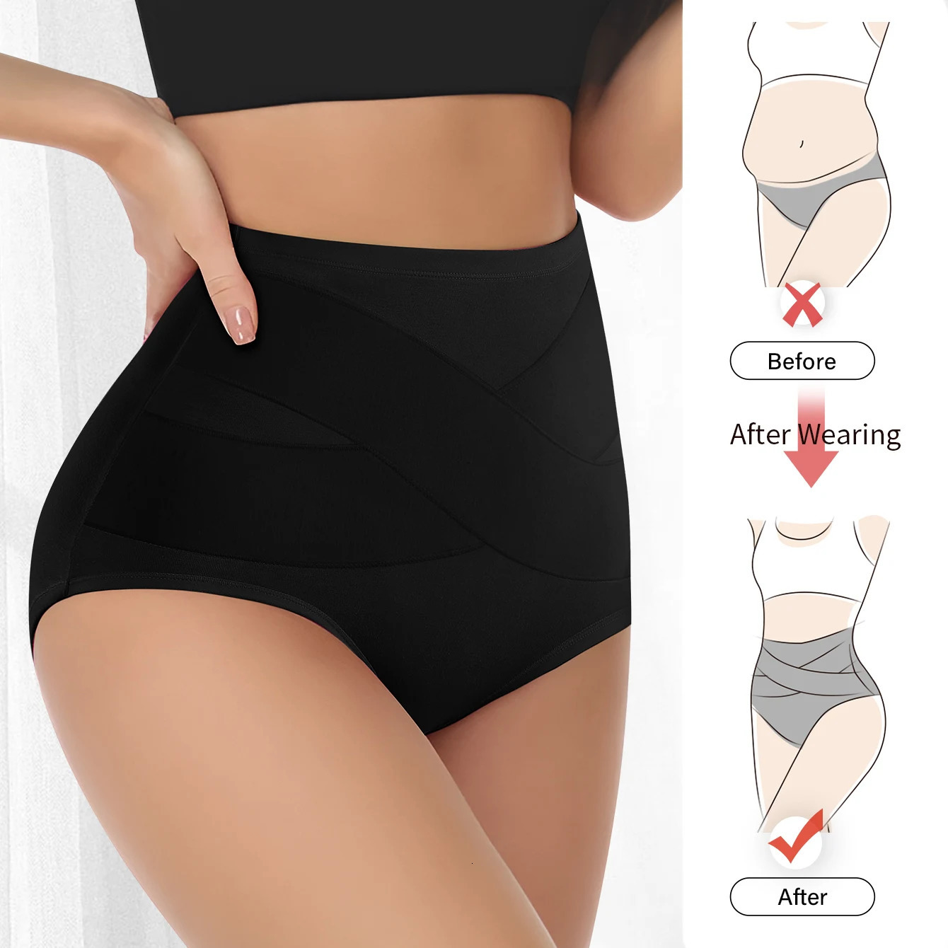 4pcs High Waisted Womens Panties Comfortable Cotton Cross Tummy Tuck Breathable Skin Friendly Drawstring Triangle Pants 250807