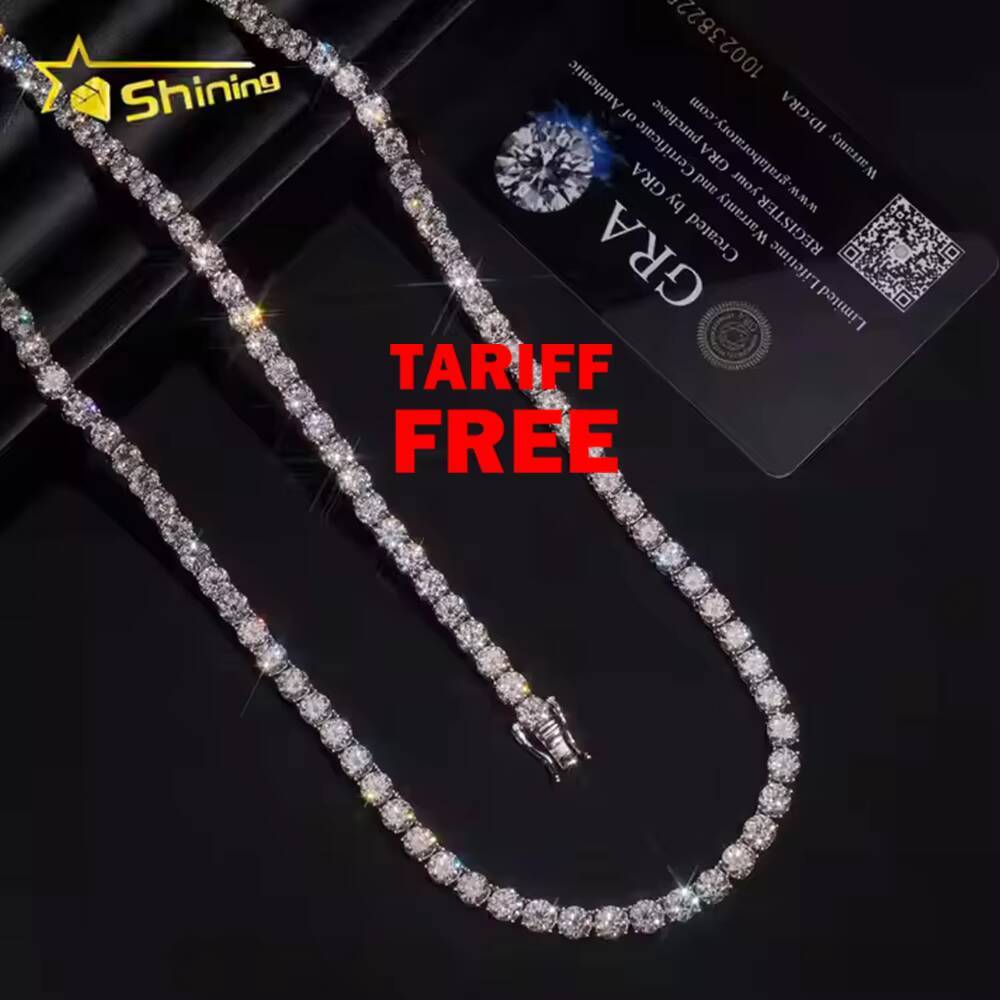 Hot Sale Cheapest Tennis Chain VVS Moissanite 925 Sterling Silver Gold Plated Pass Diamonds Test Sparkling Tennis Necklace RTS