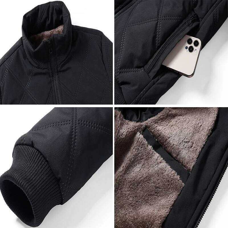 Designer Clothing 2025 Winter Fleece Warm Padded Stand Collar Thermal Parkas Cotton Thicken Windbreaker Jacket Men Clothing