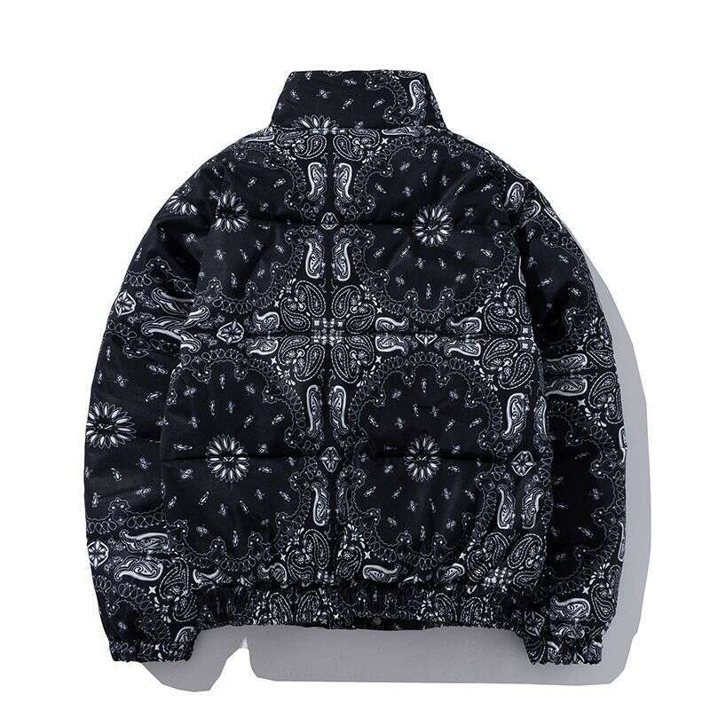 Cashew Flower Men's Fashion Autumn Winter Thick Warm Cotton-Padded Jacket Couple Loose Stand Collar Coat