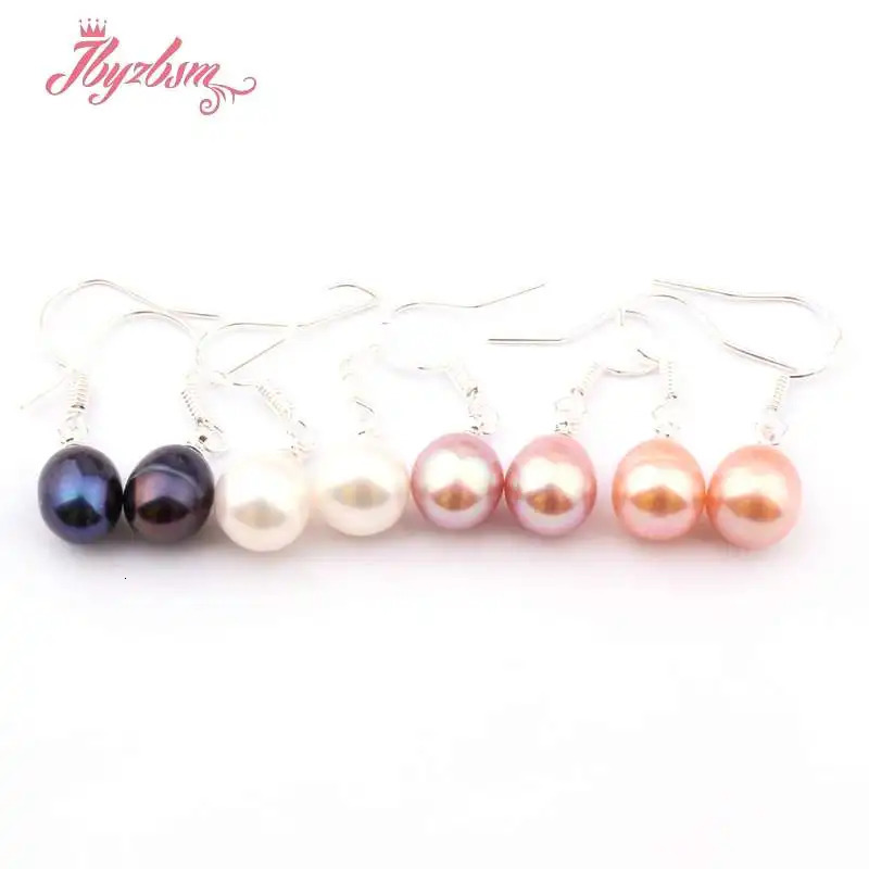 Natural Oval Freshwater White Black Purple Pink Elegant Pearl Dangle Hook Earrings 1 Pair Fashion Jewelry Party Anniversary Gift 250805