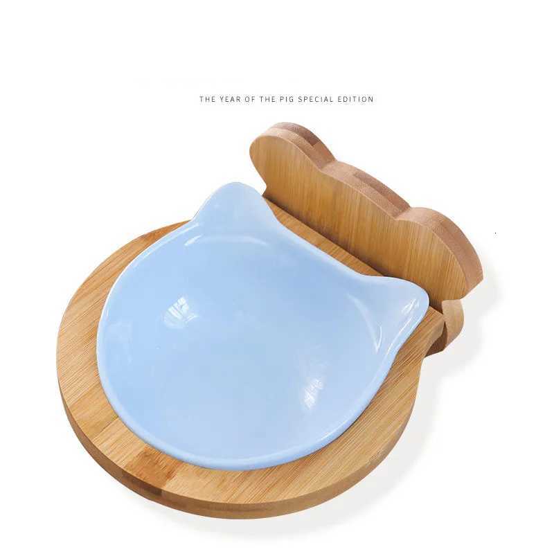 New Ceramic Adjustment Pet Cage Wall Hanging Feeding Bowl with Wood Holder Cat Food Bowl Puppy Feeder Dogs Water Drinking Dish Y250806