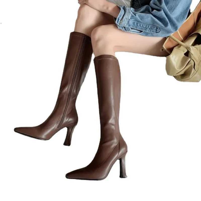 Women High Boots Fi Pointed Toe Ladies Elegant Square High Heel Long Boots Short Plush Women Square Toe High Stretch Boots XJ250807