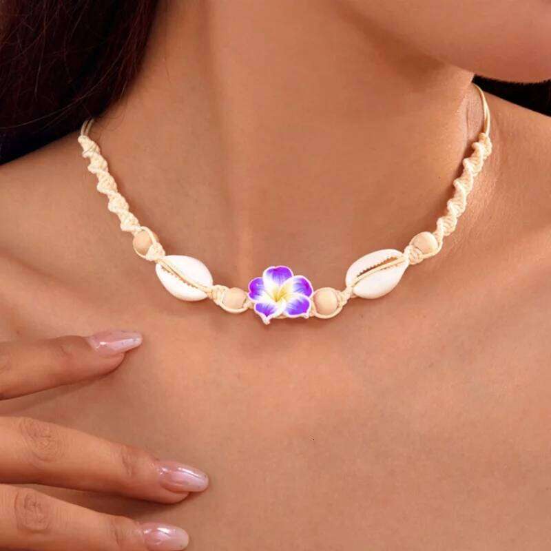 Weaving Handmade Flower String For Women Girls Bohemia Shell Charm Adjustable Necklace Summer Beach Jewelry