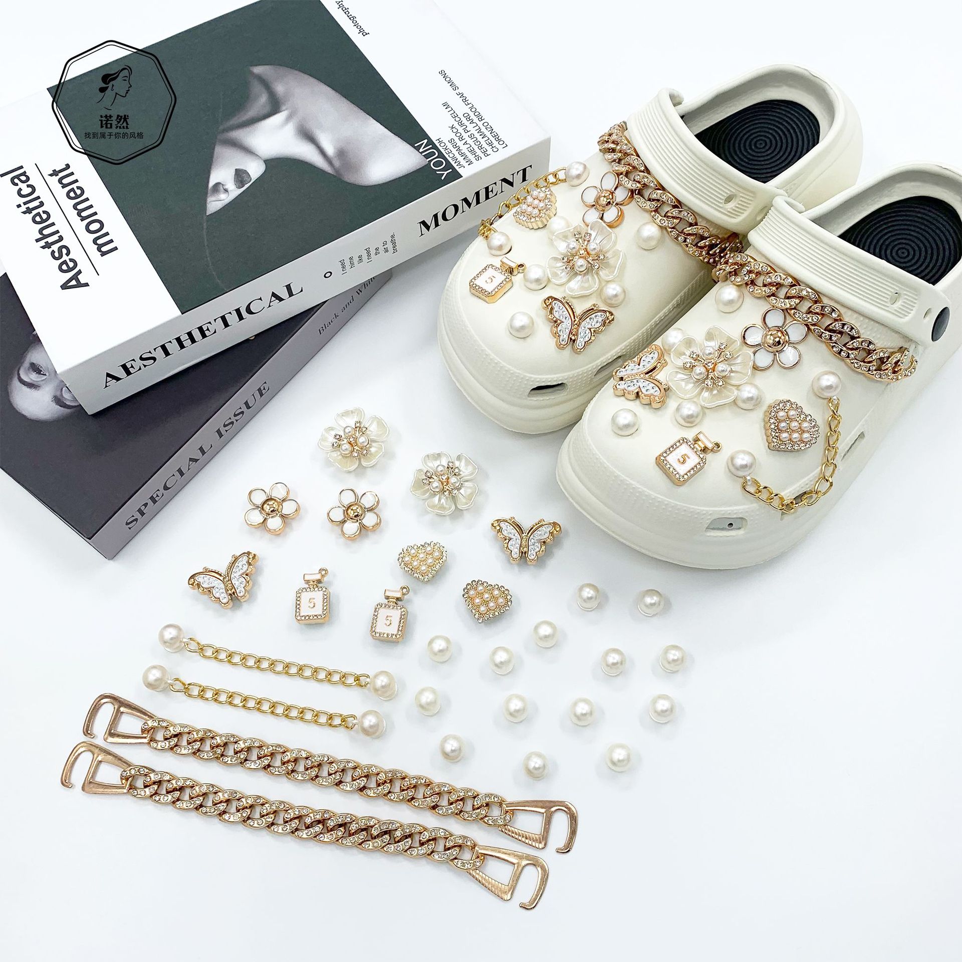 rhinestone bear chain heart shoe decoration set fashionable DIY shoe accessories suitable for sandals and chlorine ABS material Z250402