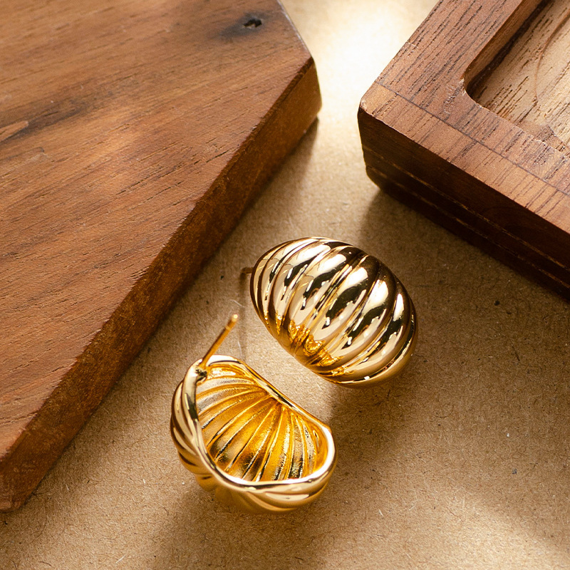 Hot Selling Fashion Simple Geometric Oval Striped Earrings for Women Unique Personality Design Sier Needle Ear Jewelry