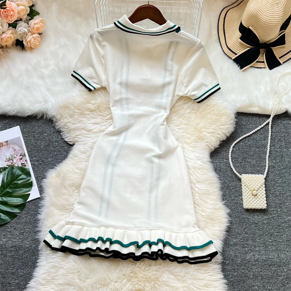 YuooMuoo Fashion Women Knitted Mini Dress Ins Sexy Package Hips Ruffled Party Streetwear Lady Outfits Vestidos 250807
