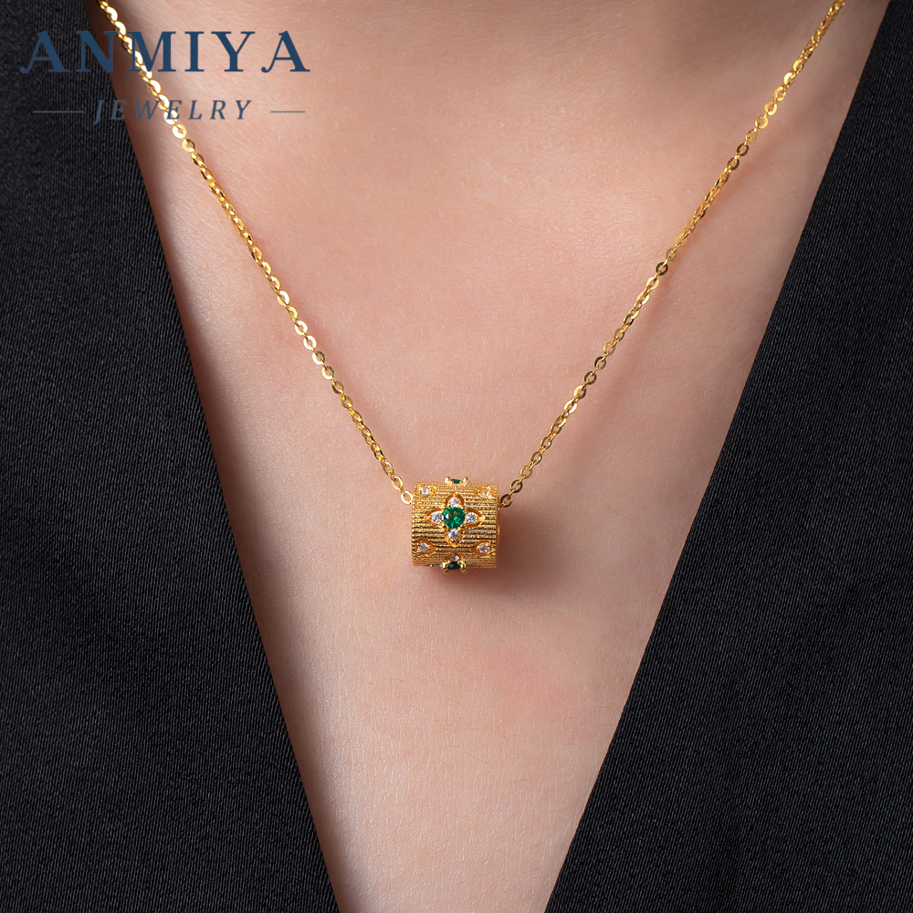 Custom High Quality Glaring S925 Silver Green Zircon Beat Gift 925 Sterling Silver Necklace