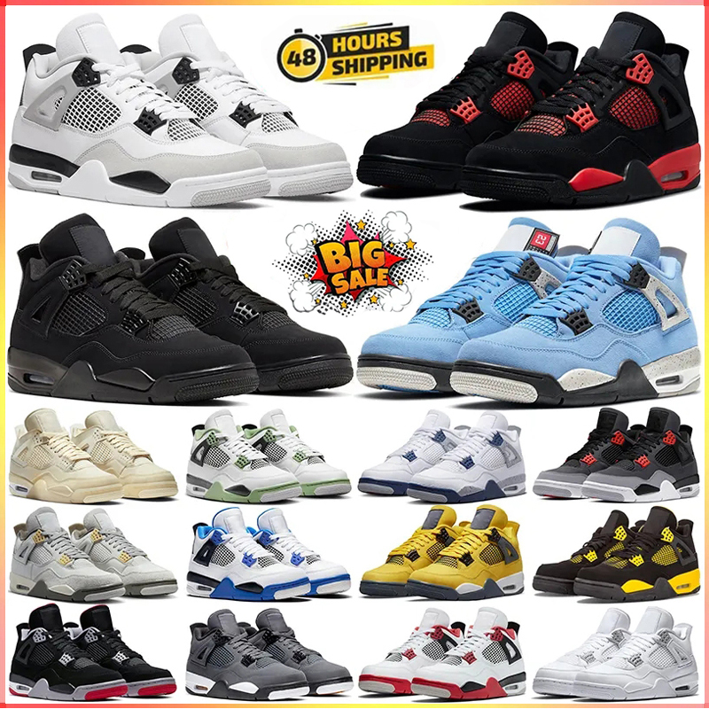 Designer 4s Basketball Shoes Men Women 4 Black Cat Sneakers Military Pure Money Sail Red Cement White Oreo Cool Grey University Blue Outdoor Sports Trainers 36-47