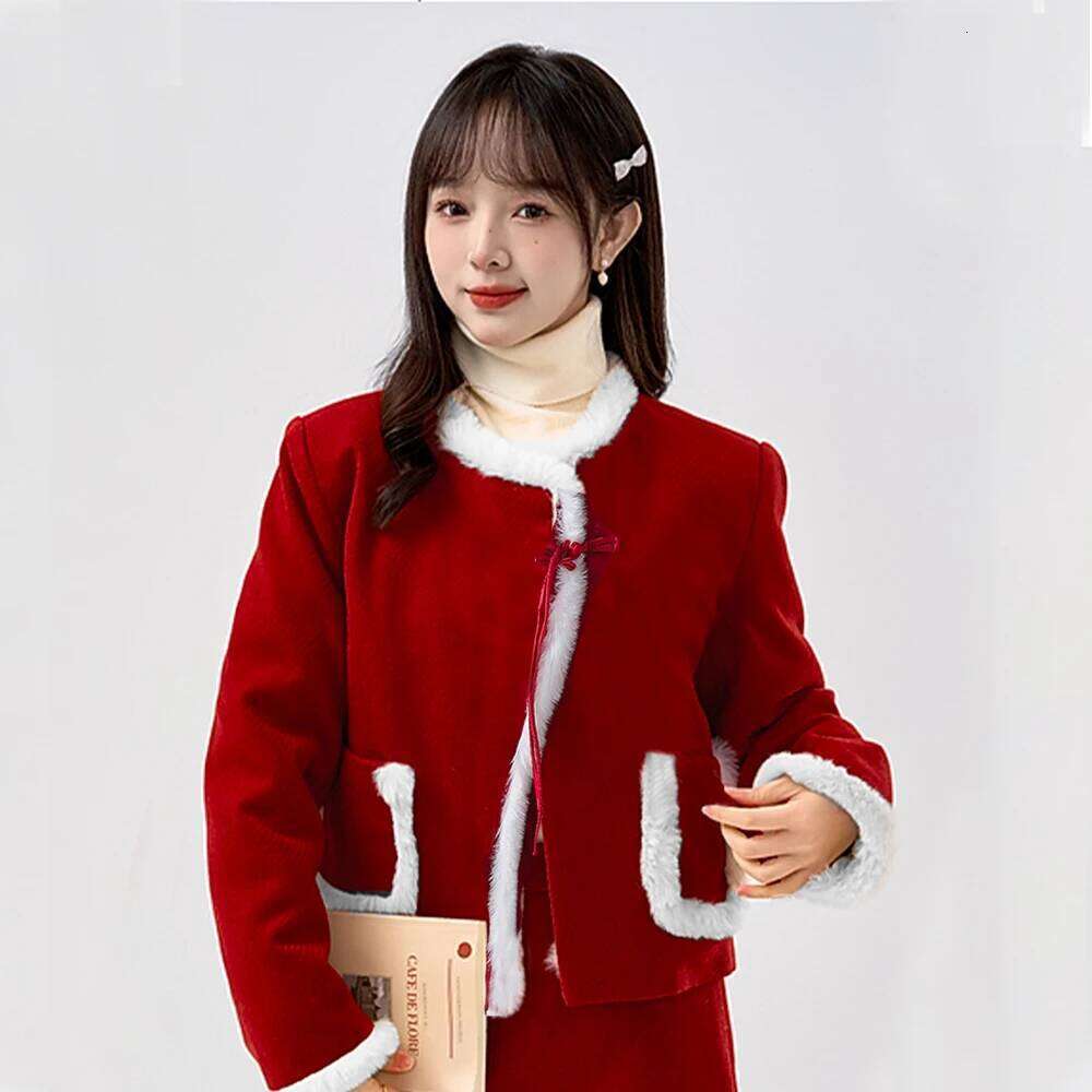 Designer Clothing 2025 Plus Size Women's Winter Red Casual Loose Clip Cotton Plush Coat Long Sleeve Comfortable Chinese Cardigan Top New Clothing
