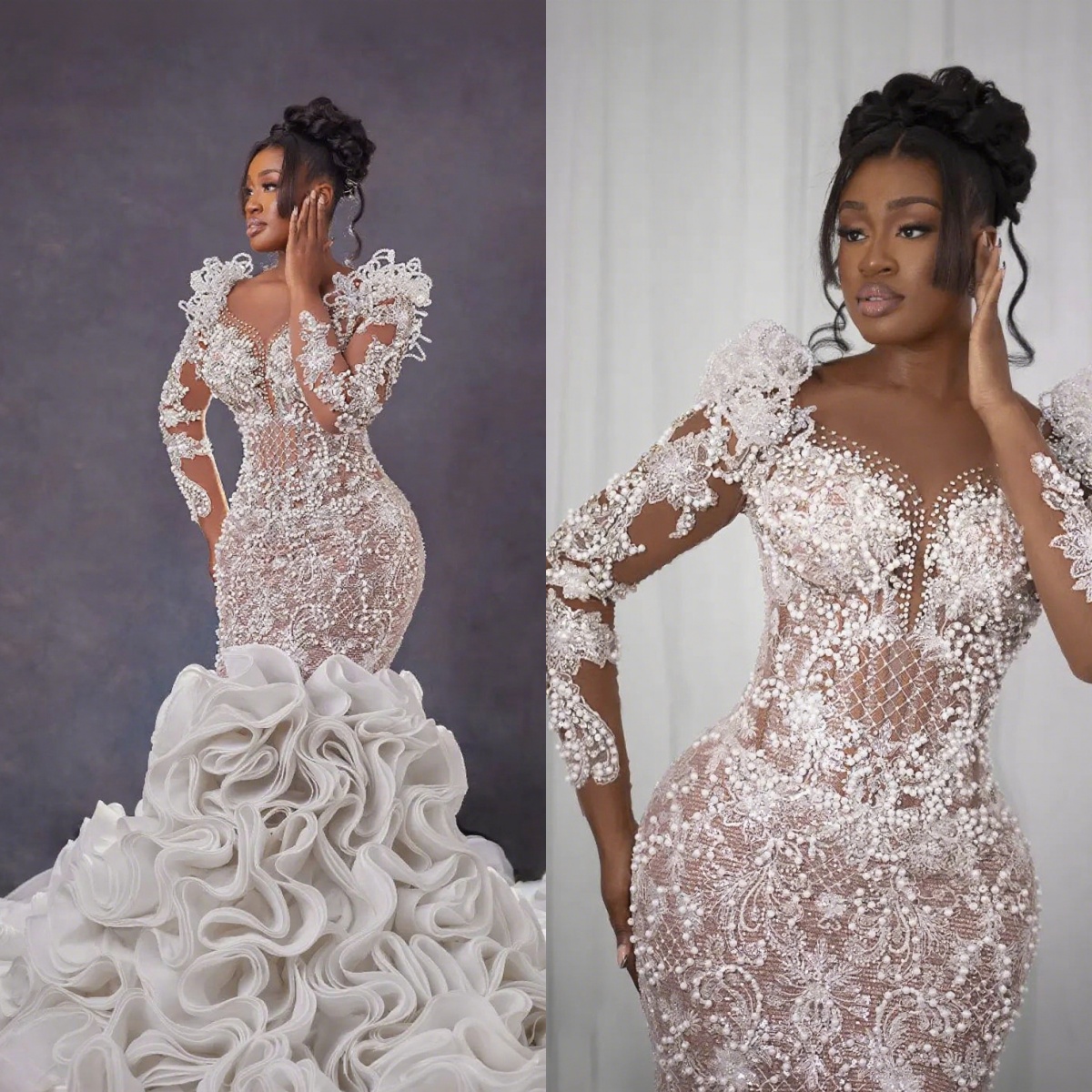 Luxury Wedding Dress Mermaid Gowns Sleeveless Sequins Lace Floor-Length Formal Bridal Gowns Plus Size Customized Vestido de novia