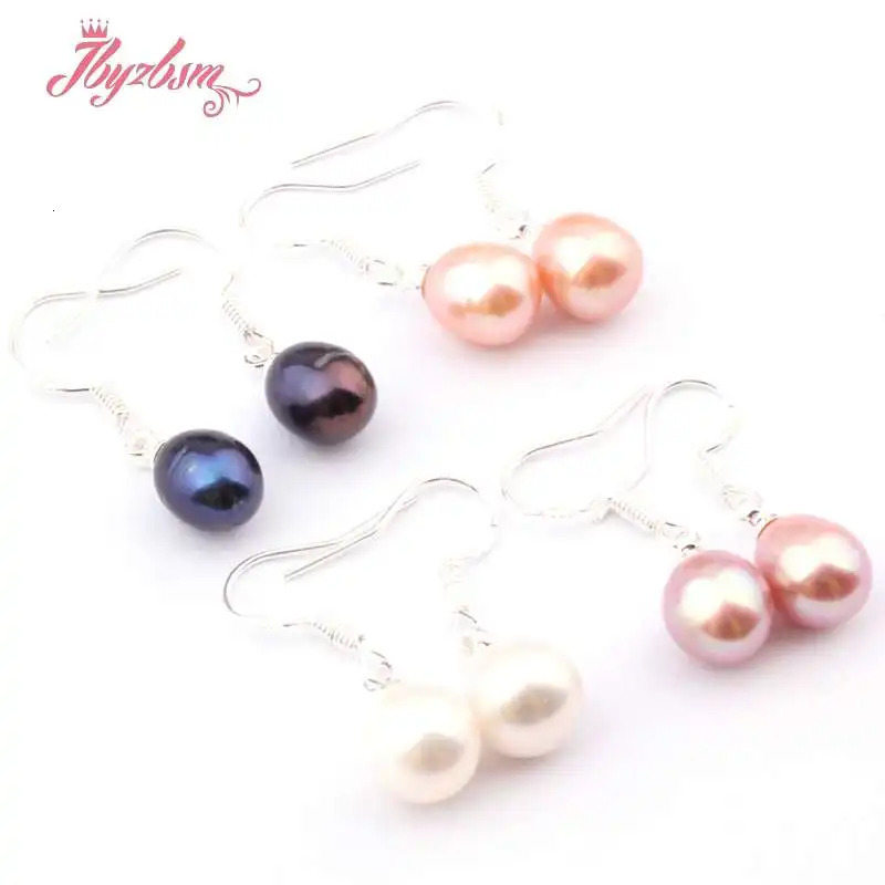 Natural Oval Freshwater White Black Purple Pink Elegant Pearl Dangle Hook Earrings 1 Pair Fashion Jewelry Party Anniversary Gift 250805