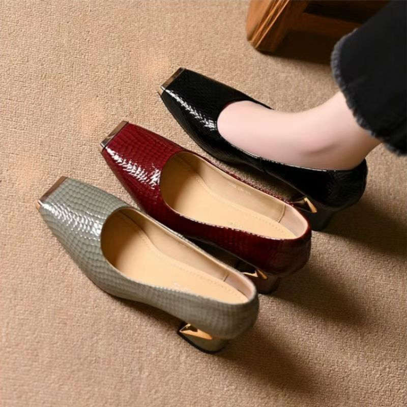 Designer fashion metal toe versatile shoes 2025 new square toe women's shallow mouth thick follow-up shoes