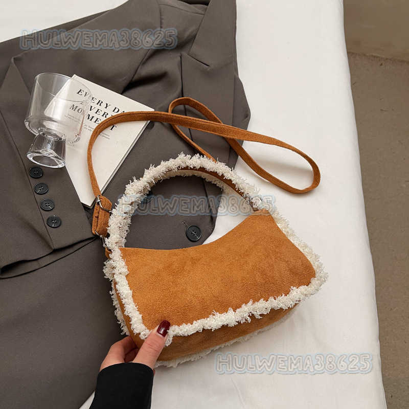 2024 Autumn/winter New Fashionable Lamb Wool Large Capacity Shoulder Bag Trendy Splicing Underarm Bag Hairy Bag Womens Bag H250806