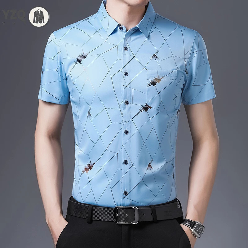 Mens Casual Printed Short Sleeved Lapel Shirt for Summer Fashion Comfort No Ironing Wrinkle Resistant Top 250807