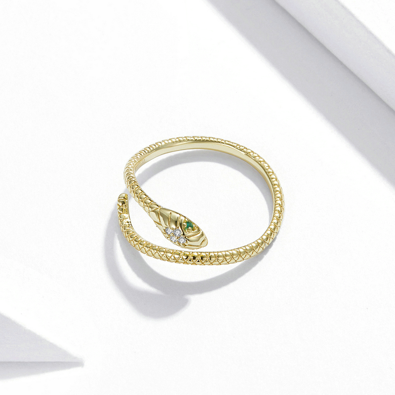 Bamoer Original 925 Sterling Silver Snake Ear Stud Ring Plated Platinum Zircon Animal Earrings SCR666 Snake Ring