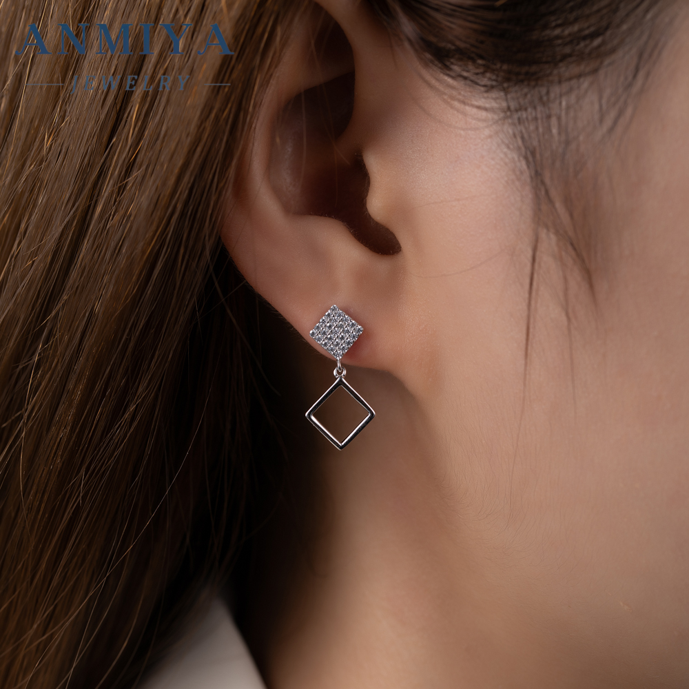 Exquisite Simple 925 Rhomboid Shape Geometry Irregularity Stylish Zircon Earrings for Women