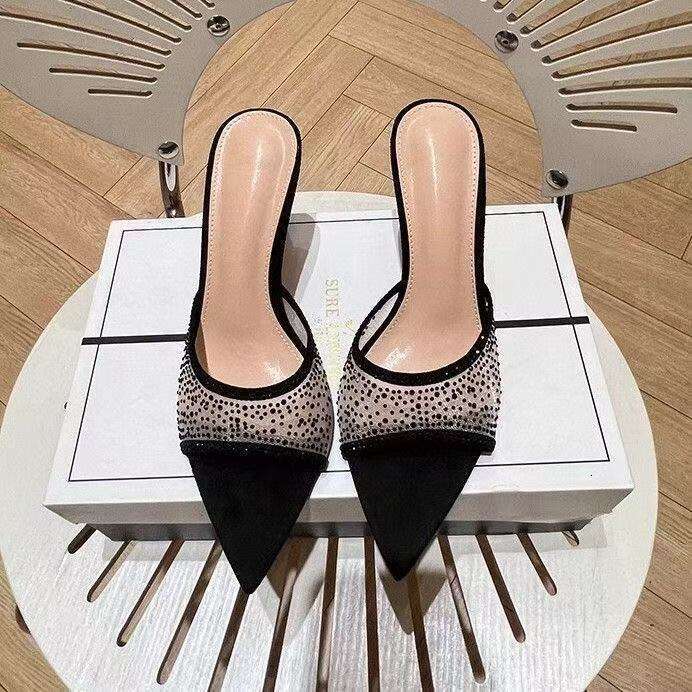 Summer 2025 designer shoes Women's Stunning Stiletto 34-42 Rhinestone Heel Slippers with Dress Pointed Toe High Heels Fashionable Comfortable for