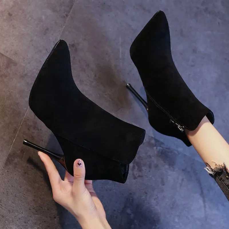 Short Shoes for Women Womens Ankle Boots Very High Heels Footwear Pointed Toe Pink Suede Booties Heeled Sexy Chic and Elegant XJ250807