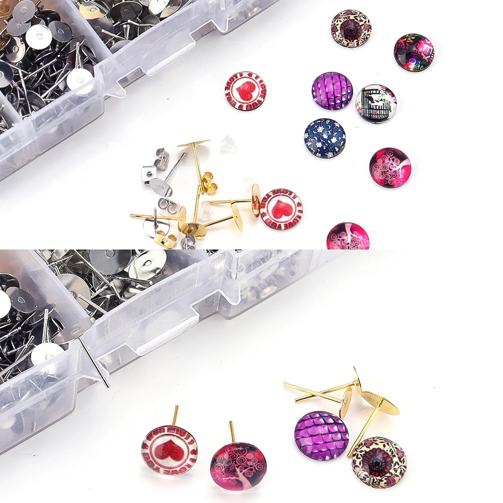 1060pcsLot Blank Post Earring Studs Base Pins Box With Plug Findings Ear Back For DIY Jewelry Making Kits 250804