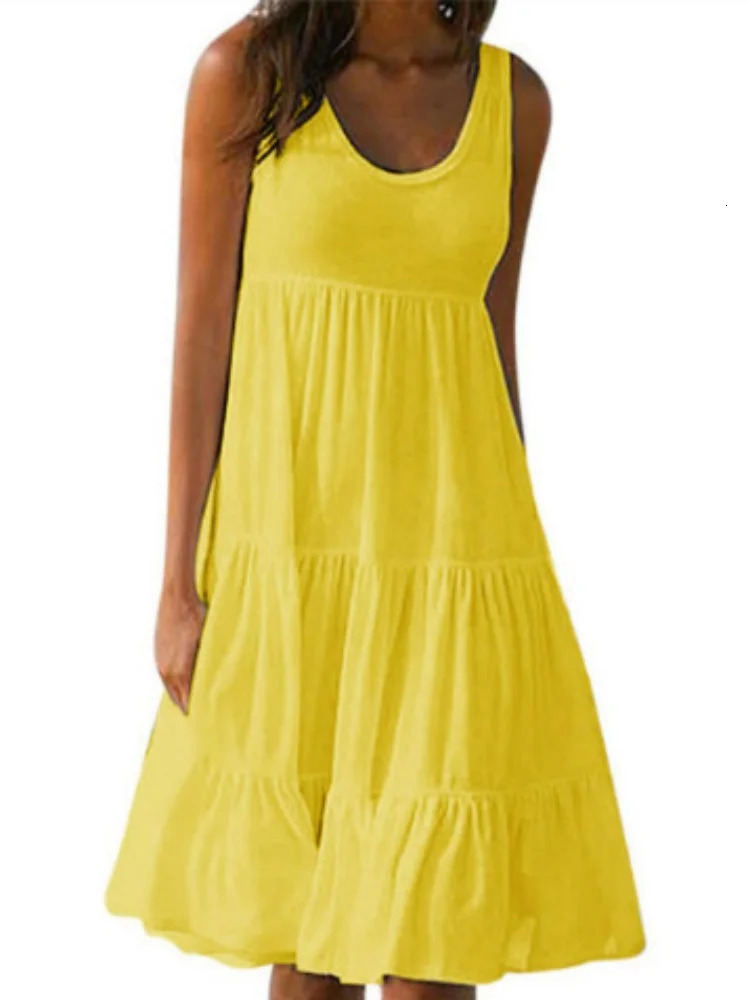 Fashion Summer Beach Sleeveles Dress Oneck Casual Elegant Loose Solid Color Dresses 250807