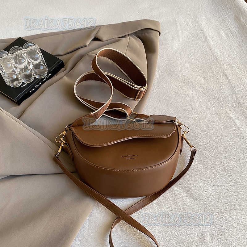 Minimalist Saddle Bag for Women 2024 Autumn Winter New Versatile Fashionable Wide Shoulder Strap Single Shoulder Crossbody Bag H250806