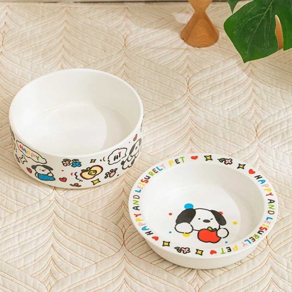 Anti-Tip Design Ceramic Cat Bowl Cartoon High Temperature Resistance Dog Drinking Water Bowl Cervical Protection Cat Food Bowl Y250806