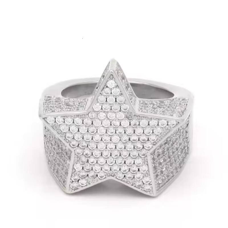 HanHan European and American Five-Pointed Star Full Ring Mens Micro Zircon Hip Hop Trend Ring Fine Jewelry