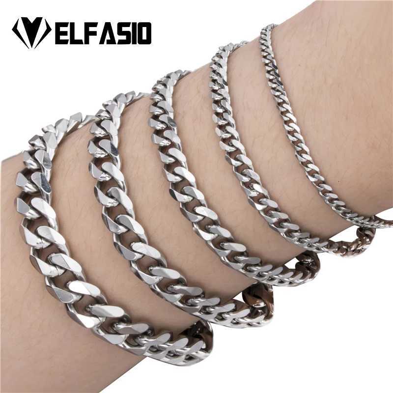 18cm 20cm 23cm Men Bracelets Silver/Gold/Black Color Curb Cuban Link Stainless Steel Bracelet For Women Mens Jewelry W250807