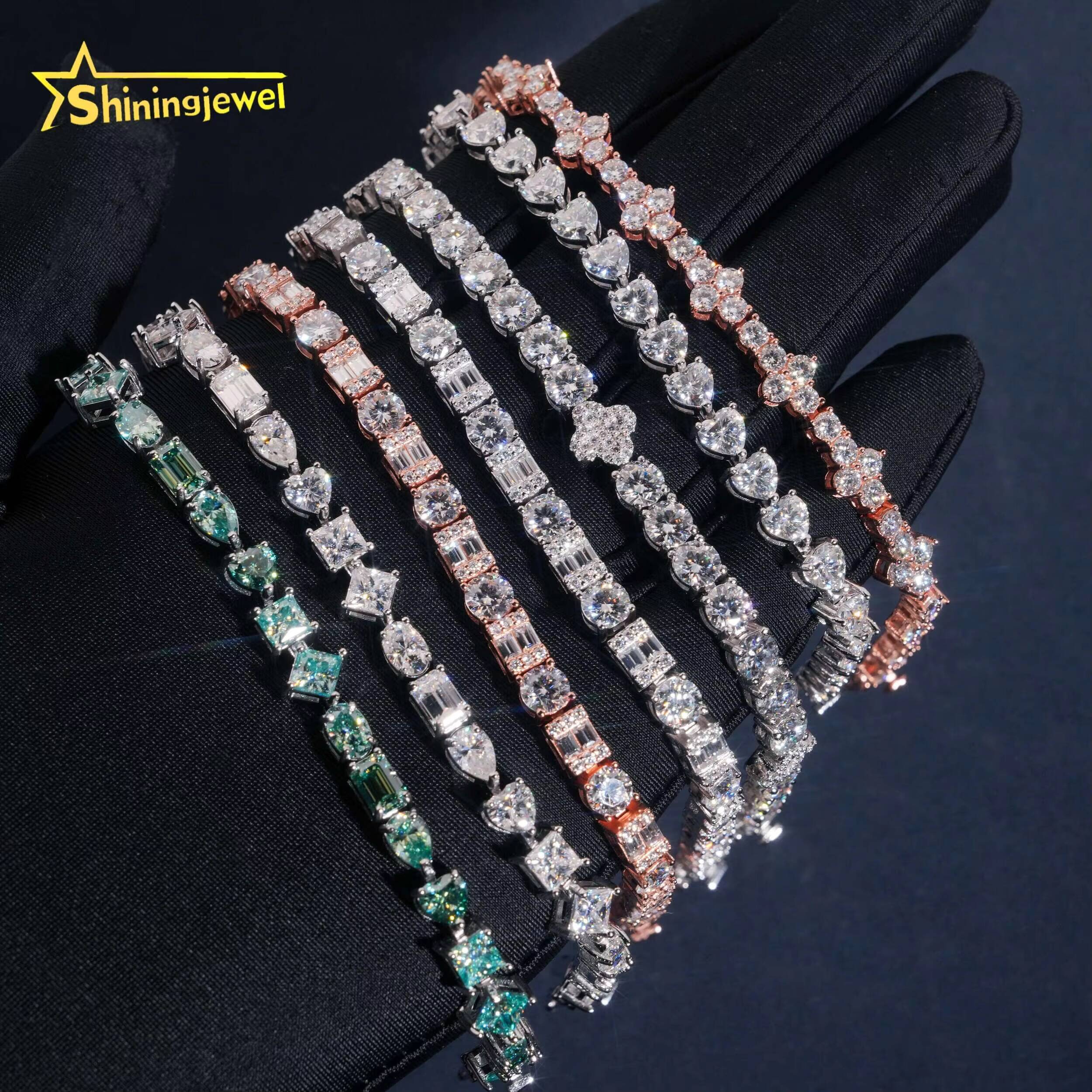 Iced Out Fine Jewelry Tennis Moissanite Bracelet Collection 925 Sterling Silver Hip Hop Cross Moissanite Bracelet for Women Men
