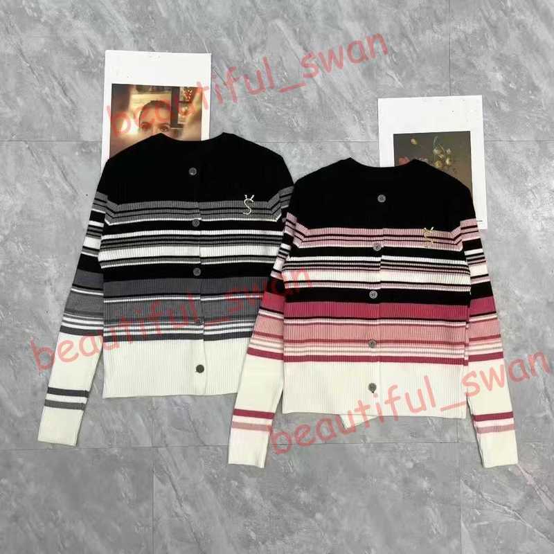 Designer Women's Sweaters 2025 Autumn Winter New Striped Color-Block Sweater Knitted Cardigan Women Round Neck Slim Fit Versatile Elegant Top jacket
