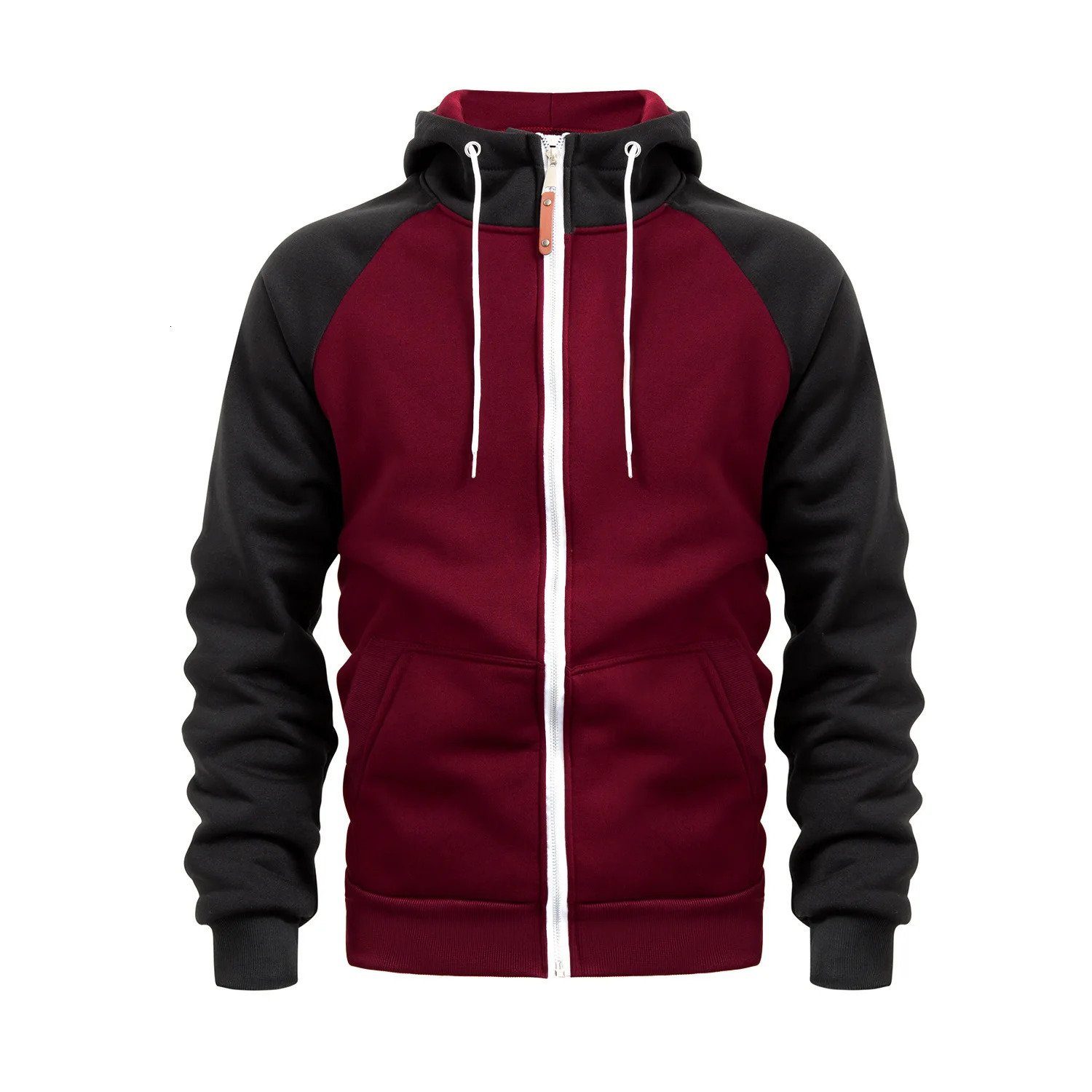 Mens hooded sweatshirt with long sleeves zippered closure medium pockets jacket for winter and autumn 250807