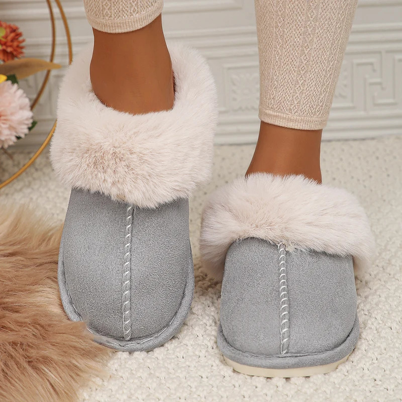 Closed Toe Warm Cotton Slippers Women Faux Fur Thicken Plush Winter Home Shoes Woman Lightweight Casual Indoor Slides Female 250805