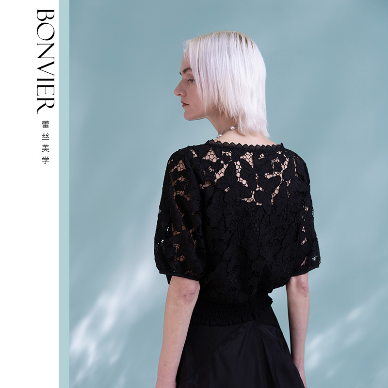 Women's Summer Tops 2025 Dressy Casual Short Sleeves V Neck Buttons Hollow Out Lace Embroidered Blouses Shirts 6112531