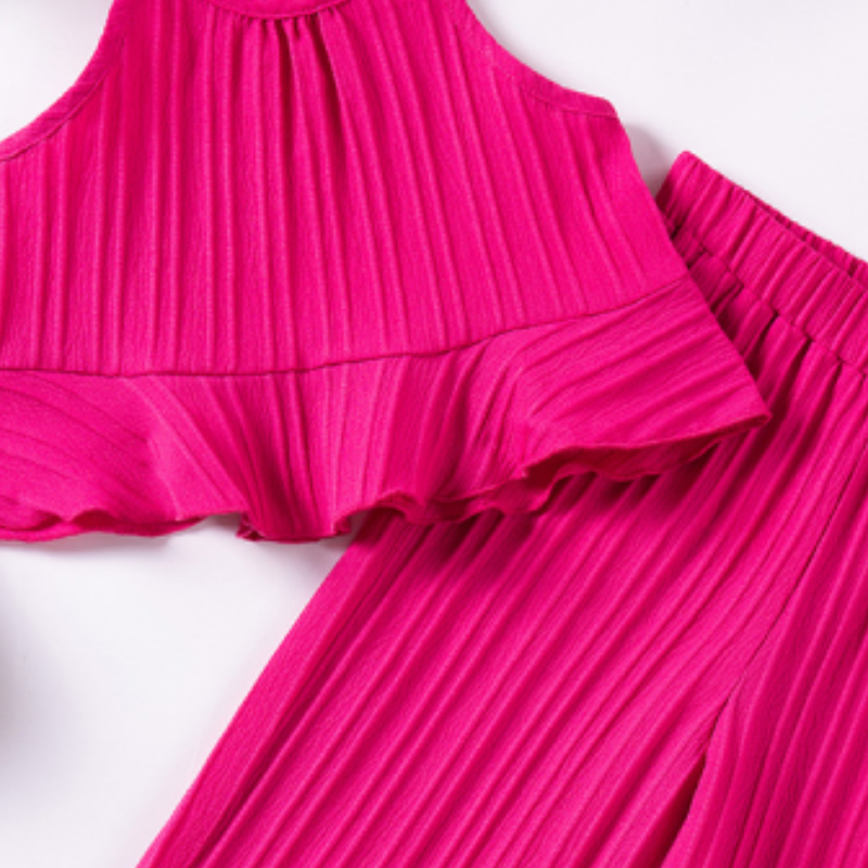 Little girl's summer set cute with lace straps and wide-leg trousers princess outfit with soft and comfortable pure cotton fabric Breathable and 