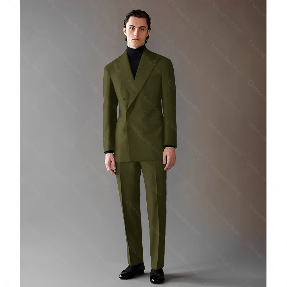 Fashion Lapel Double Breasted Men Suits Navy Blue Chic Groom Wedding Party Tuxedo Formal Business Casual Office Male Suit 250807