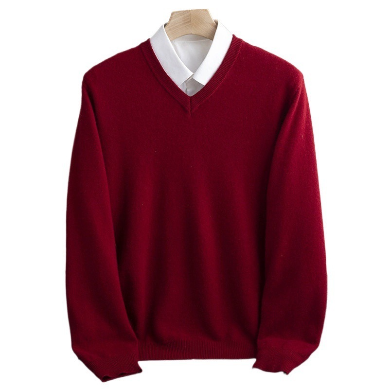 Wool Mens Sweater V-neck Knitted Long Sleeved Pullover Solid Color Casual Fashion Male Spring Cashmere Sweater 240808