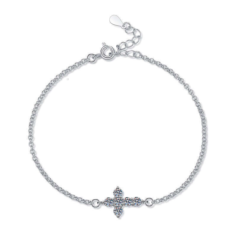 Iced Out VVS Moissanite D Color 1 ct for Women Style Simple Cross Bracelet Adjustable