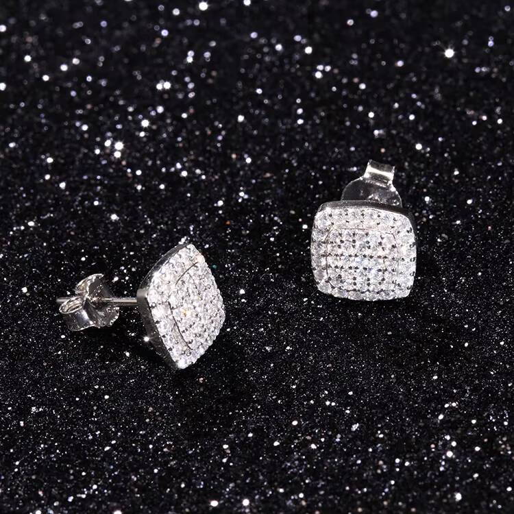 XingGuang Square Shape D Moissanite Fashion Jewelry 925 Sterling Silver Earrings Moissanite Diamond Stud Earrings