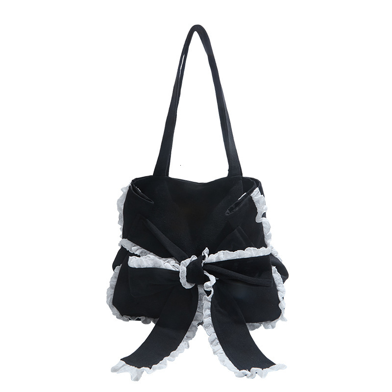 Free shipping designer Trendy Loose Canvas Tote Bag for Women Korean Style Large Capacity Lace Trim Bow Shoulder Bag Underarm Bag