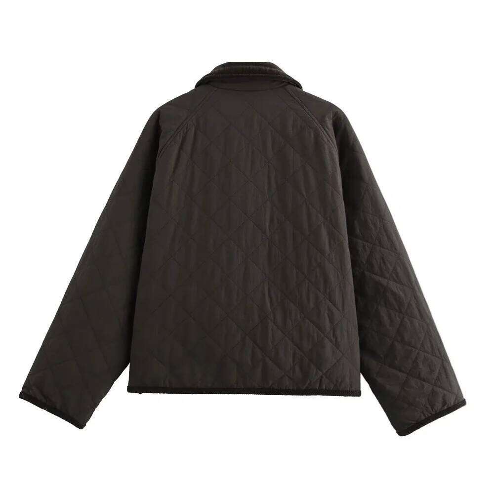 Designer Clothing 2025 Taop&Za Women's Long Sleeved Autumn/Winter New Collection Two Tone Dia Short Edition High Necked Cotton Jacket