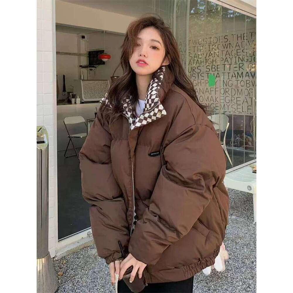 Designer Clothing 2025 New Winter Down Cotton Jacket Women Zipper Loose Padded Coat Female Solid Thickening Warm Puffer Parkas Jackets Black White