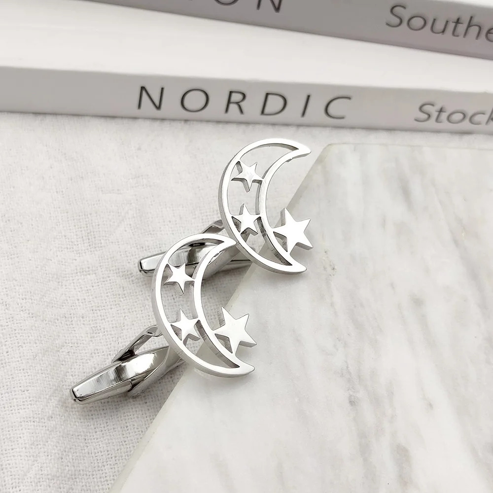 Mens Cufflinks Moon Star Cufflink Personalized Stainless Steel Jewelry French Shirt Cuff Links Groomsmen Wedding Gift Wholesale 250730
